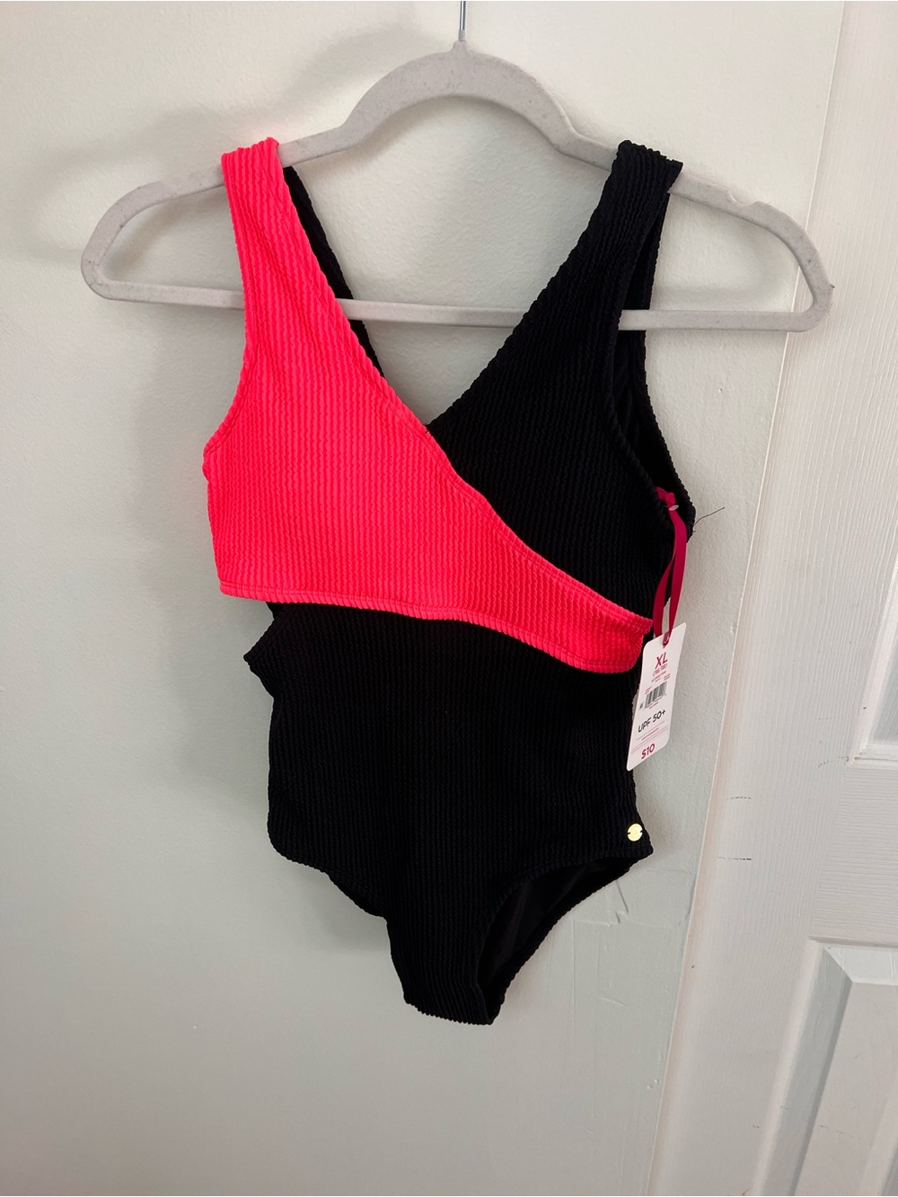 Justice Black One-Piece with Neon Pink Accent